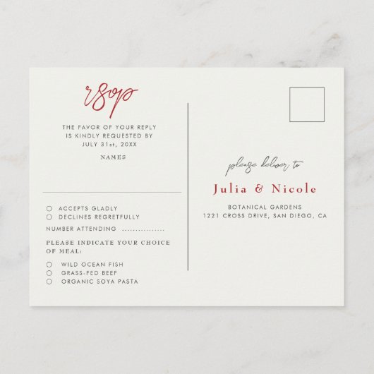 Rode zoete wilde aardbeien bloemen bruiloft briefkaart (Achterkant)