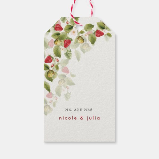 Rode zoete wilde aardbeien bloemen bruiloft cadeaulabel (Achterkant)