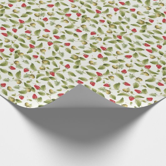 Rode zoete wilde aardbeien bloemen bruiloft cadeaupapier (Hoek)