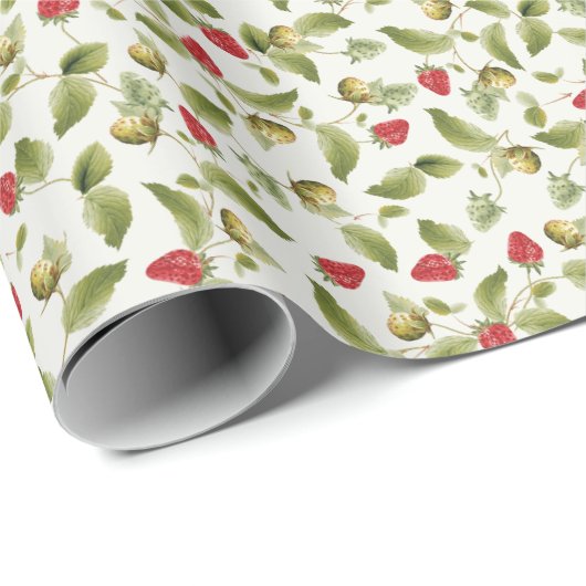 Rode zoete wilde aardbeien bloemen bruiloft cadeaupapier (Rol Hoek)