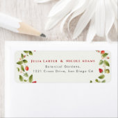 Rode zoete wilde aardbeien bloemen bruiloft etiket (Insitu)