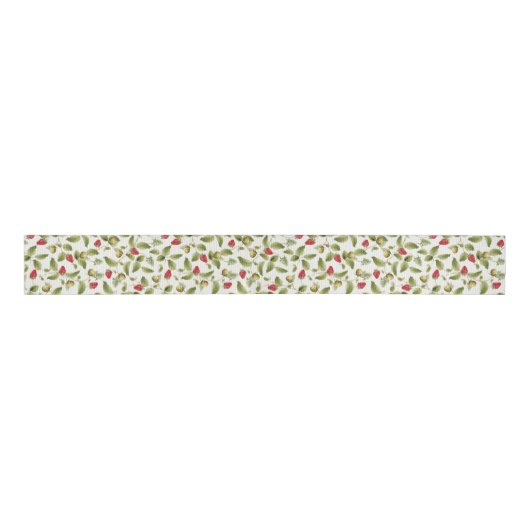 Rode zoete wilde aardbeien bloemen bruiloft grosgrain lint (Voorkant)