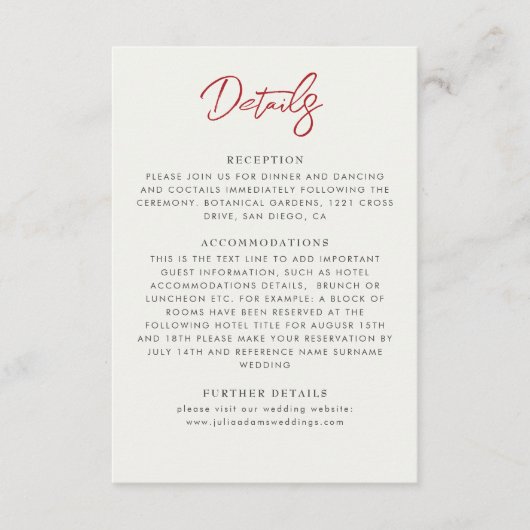 Rode zoete wilde aardbeien bloemen bruiloft informatiekaartje (Voorkant)