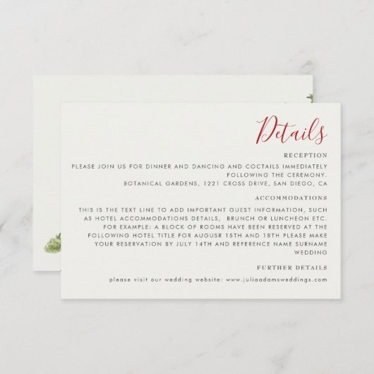 Rode zoete wilde aardbeien bloemen bruiloft informatiekaartje (Voorkant / Achterkant)