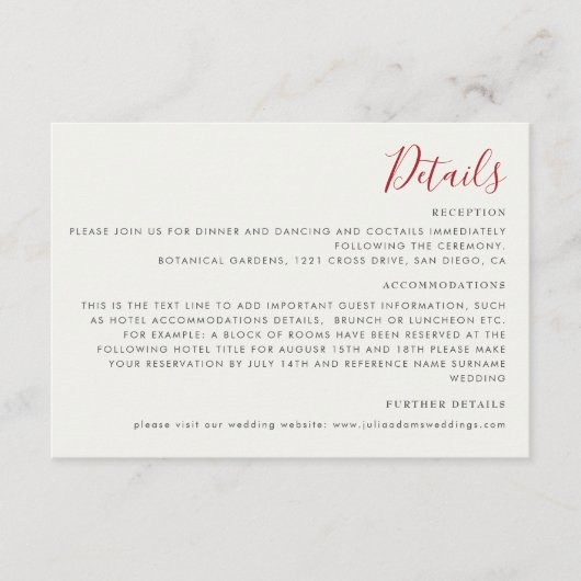 Rode zoete wilde aardbeien bloemen bruiloft informatiekaartje (Voorkant)