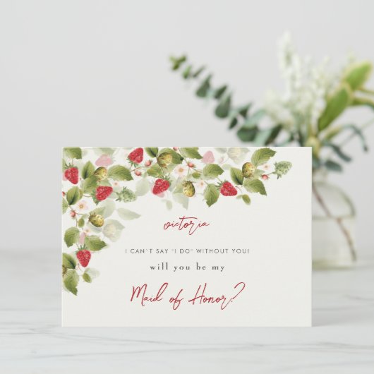 Rode zoete wilde aardbeien bloemen bruiloft menu (Staand voorkant)