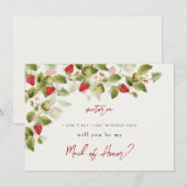 Rode zoete wilde aardbeien bloemen bruiloft menu (Voorkant / Achterkant)