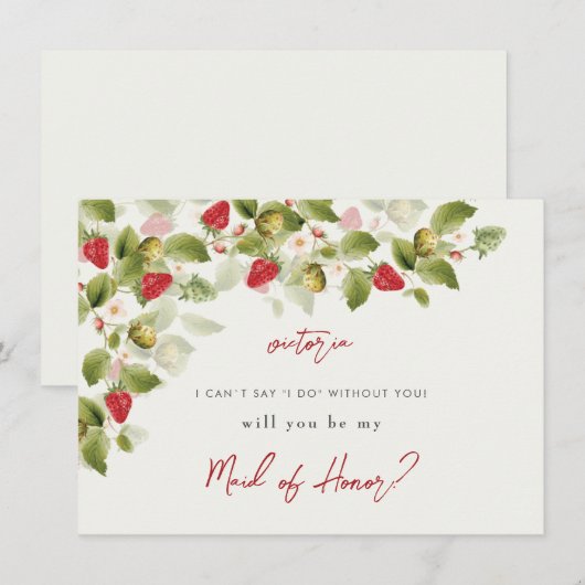 Rode zoete wilde aardbeien bloemen bruiloft menu (Voorkant / Achterkant)