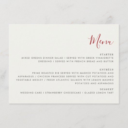 Rode zoete wilde aardbeien bloemen bruiloft menu (Voorkant)