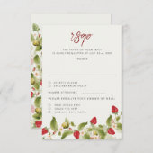 Rode zoete wilde aardbeien bloemen bruiloft RSVP kaartje (Voorkant / Achterkant)