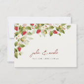 Rode zoete wilde aardbeien bloemen bruiloft RSVP kaartje (Achterkant)