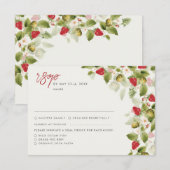 Rode zoete wilde aardbeien bloemen bruiloft RSVP kaartje (Voorkant / Achterkant)