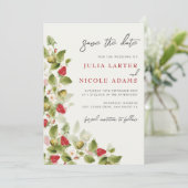 Rode zoete wilde aardbeien bloemen bruiloft save the date (Staand voorkant)