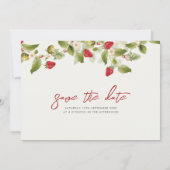 Rode zoete wilde aardbeien bloemen bruiloft save the date (Achterkant)