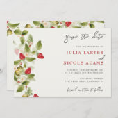 Rode zoete wilde aardbeien bloemen bruiloft save the date (Voorkant / Achterkant)