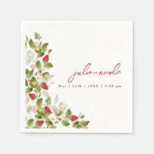 Rode zoete wilde aardbeien bloemen bruiloft servet