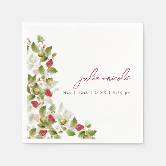 Rode zoete wilde aardbeien bloemen bruiloft servet (Voorkant)