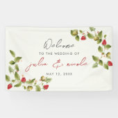 Rode zoete wilde aardbeien bloemen bruiloft spandoek (Horizontaal)