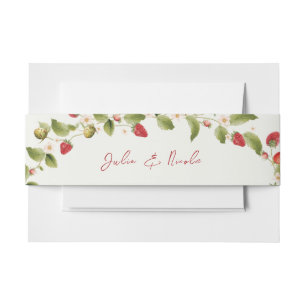 Rode zoete wilde aardbeien bloemen bruiloft uitnodigingen wikkel