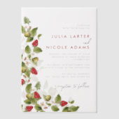 Rode zoete wilde aardbeien bloemen bruiloft vellum uitnodigingen (Voorkant)