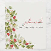 Rode zoete wilde aardbeien bloemen bruiloft wijn etiket (Enkel label)