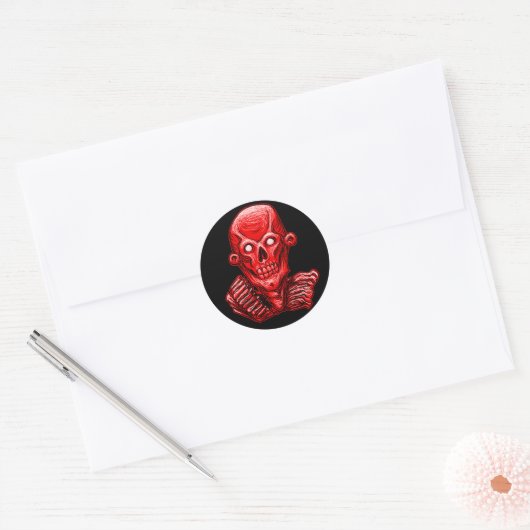 Rode Zombie Skull Head Sticker (Envelop)