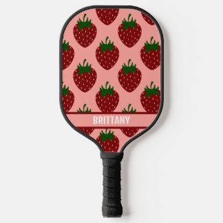 Rode Zomer Aardbeien op Zacht Roze Pickleball Paddle