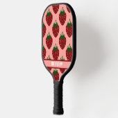 Rode Zomer Aardbeien op Zacht Roze Pickleball Paddle (Links)