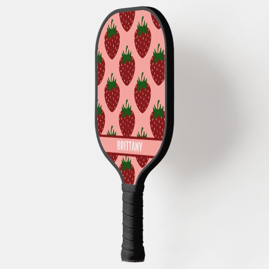Rode Zomer Aardbeien op Zacht Roze Pickleball Paddle (Links)