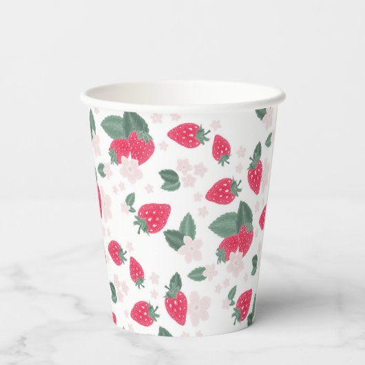 Rode zomerbessen verjaardag of picknick aardbei papieren bekers (Achterkant)