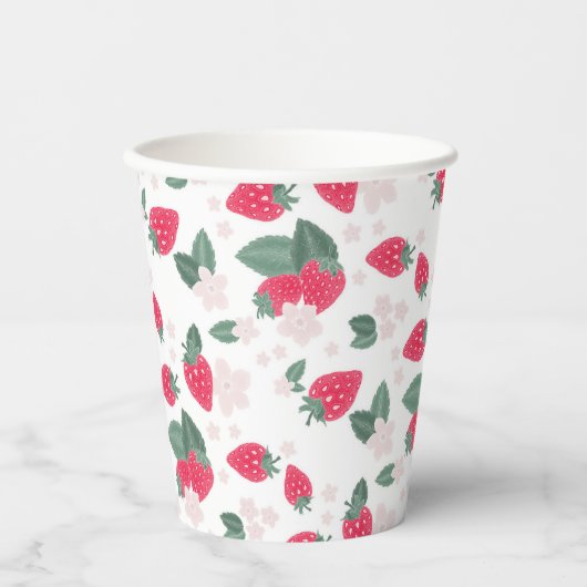 Rode zomerbessen verjaardag of picknick aardbei papieren bekers (Voorkant)