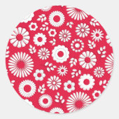 Rode zomerbloemen ronde sticker (Voorkant)