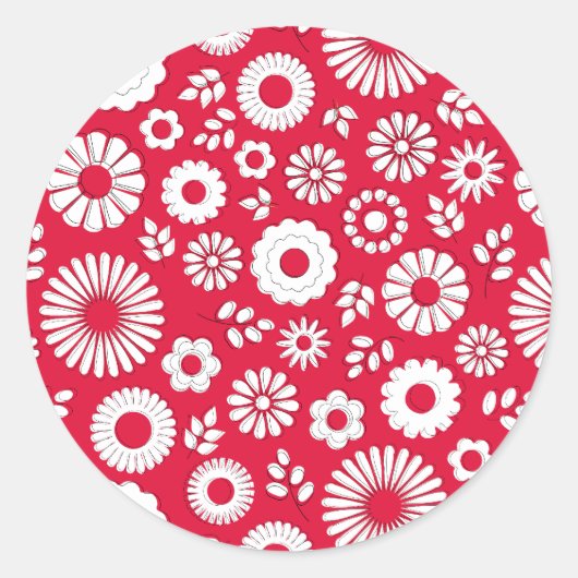 Rode zomerbloemen ronde sticker (Voorkant)