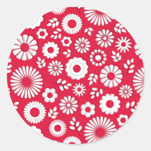 Rode zomerbloemen ronde sticker