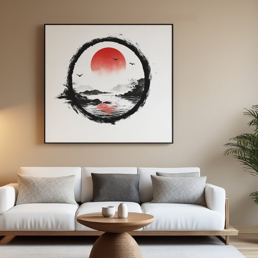 Rode Zon Berg Kunst - Zen Evenwicht Perfect Poster