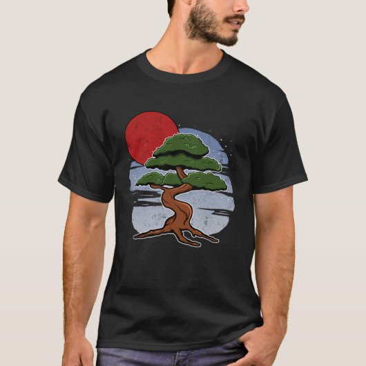 Rode Zon Bonsai Japanse Zen Planten Planter T-shirt (Voorkant)