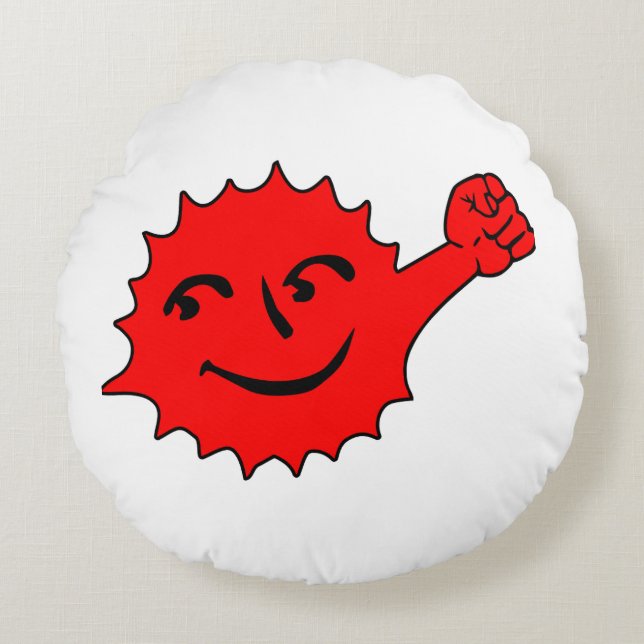 Rode Zon Cheer Mascotte Rond Kussen (Voorkant)