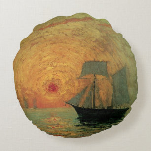 Rode Zon door Maxime Maufra, Vintage Impressionism Rond Kussen