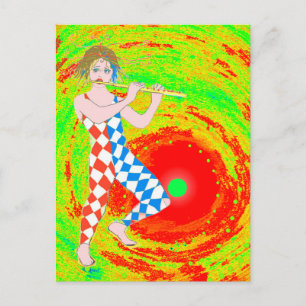 Rode zon en een nar kunst feestdagenkaart
