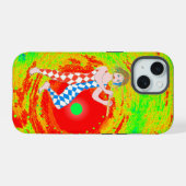 Rode zon en een nar kunst iPhone 15 case (Achterkant horizontaal)