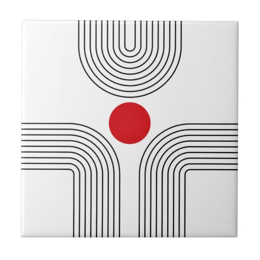 Rode zon en midden eeuw zwart-witte bogen tegeltje (Voorkant)