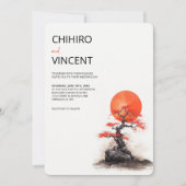 Rode zon en oude sakura bruiloft kaart (Voorkant)