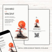 Rode zon en oude sakura bruiloft kaart