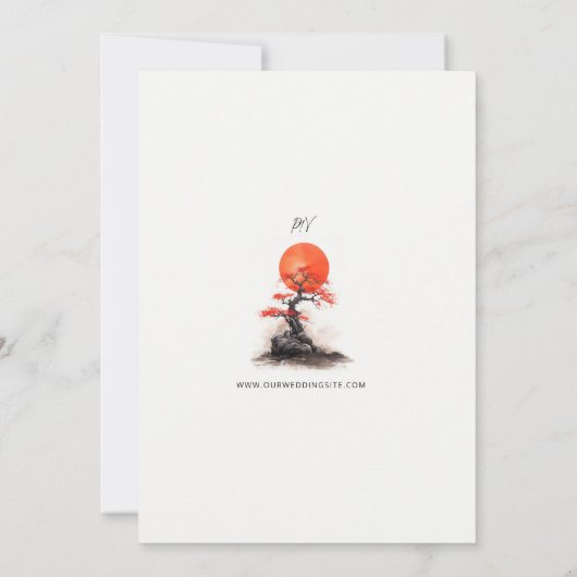 Rode Zon en Oude Sakura Bruiloft Reserveer de dat Save The Date (Achterkant)