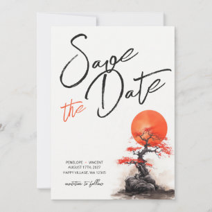 Rode Zon en Oude Sakura Trouwen Bewaar de Datum Save The Date