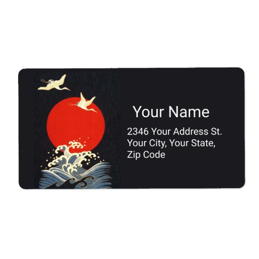 RODE ZON, JAPANSE VLIEGENDE KRANEN, ZEEEN GOLVEN I ETIKET (Voorkant)