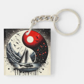 Rode zon op het meer sleutelhanger (Achterkant)