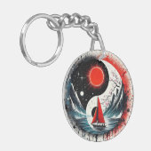 Rode zon op het meer sleutelhanger (Voorkant Links)