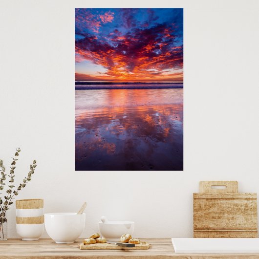 Rode zon over het zee, Californië Poster (Keuken)