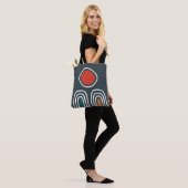 Rode zon over oho regenbogen, abstracte lijnkunst tote bag (Op model)